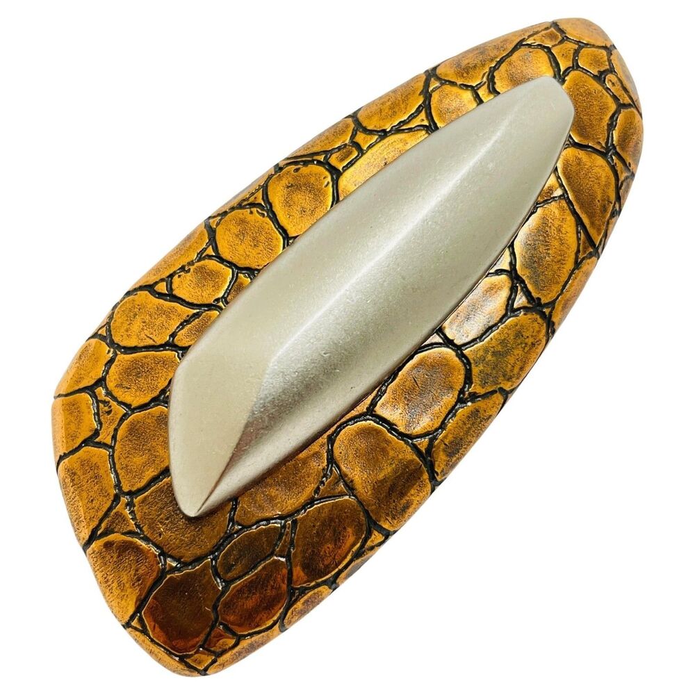 Vintage MONET signed mixed metal copper silver tone modernist massive brooch